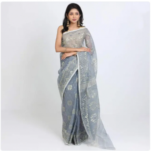 Grey color Cotton Saree